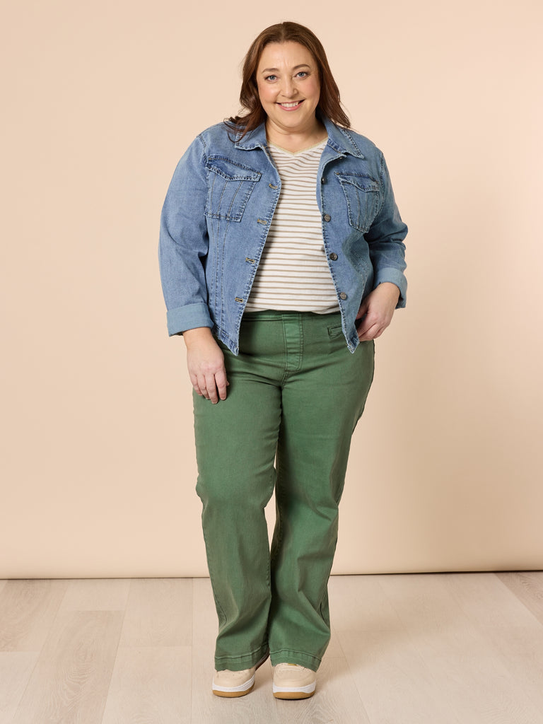 Maddy High Rise Wide Leg Jean - Khaki THREADZ