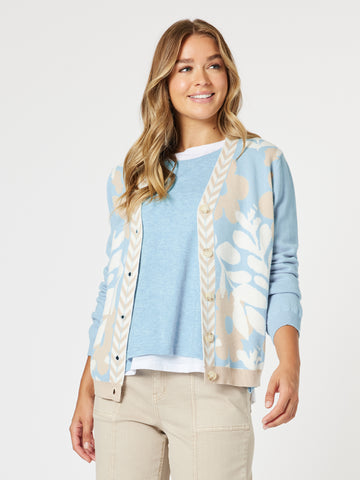 Pasadena Floral Print Cardigan - Blue/Natural