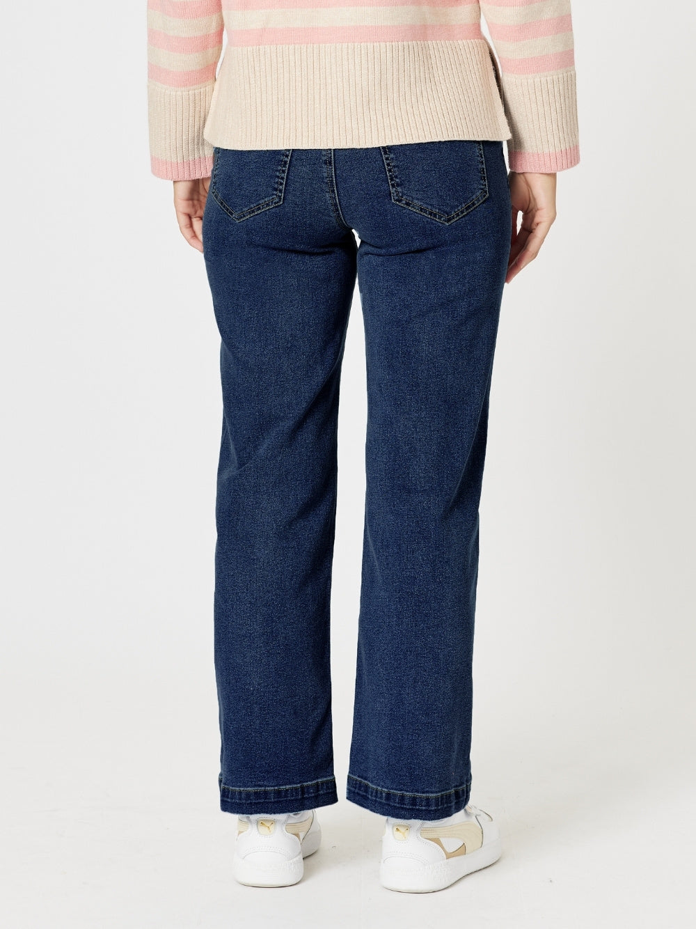 Carpenter Stretch Wide Leg Pull On Denim Jean - Dark Denim