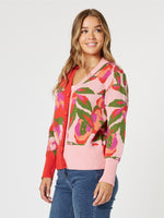 Bloom Floral Print Knit Cardigan - Pink/Multi