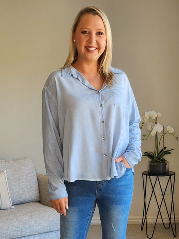 Paige Garment Washed Shirt - Washed Blue
