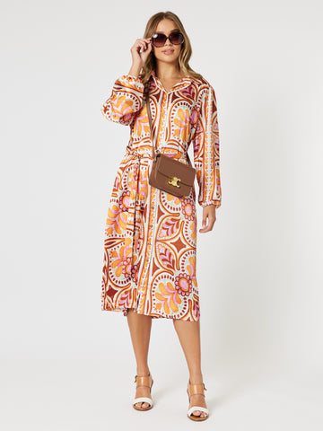 Studio Button Floral Dress - Fig