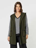 Cosy Contrast Detail Hooded Vest - Khaki