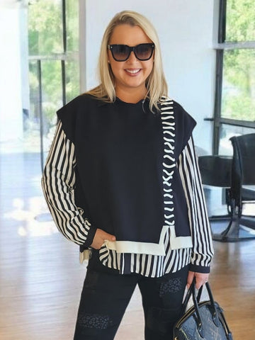 Mode Contrast Stitch Detail Knit - Black/Ivory