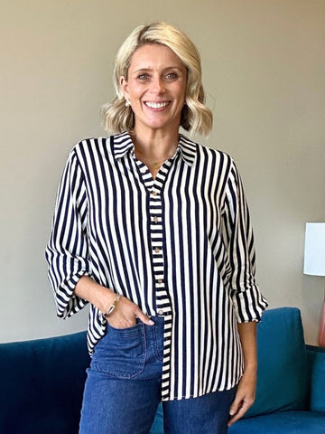 Soho Stripe Print Shirt - Navy/White
