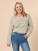 Riviera Long Sleeve Stripe Print Tee - Khaki/White THREADZ