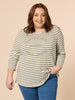 Riviera Long Sleeve Stripe Print Tee - Khaki/White THREADZ