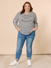 Riviera Long Sleeve Stripe Print Top - Navy/White