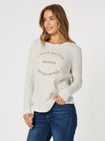 Riviera Long Sleeve Stripe Print Tee - Natural/White