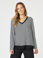 Serena Stripe V Neck Top - Black/White