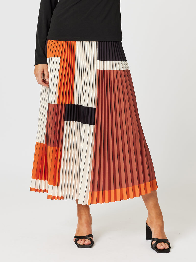 Vienna Pleat Print Skirt - Spice