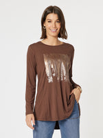 Painters Print Long Sleeve Tee - Chocolate/Gold