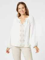 Cross Stitch Embroidered Top - White / Natural