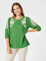 Jill Floral Embroidered Top - Elm Multi