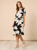 Barcelona V Neck Floral Print Dress - Black/Natural