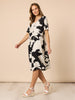 Barcelona V Neck Floral Print Dress - Black/Natural