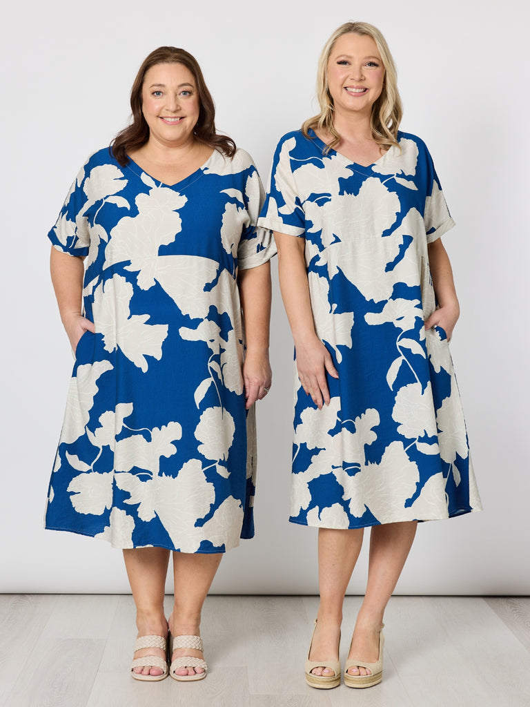 Barcelona Print Dress - Blue / Natural