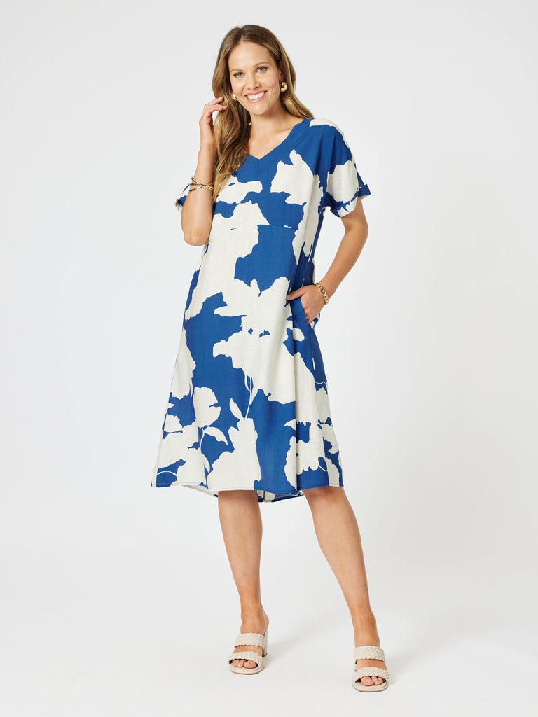Barcelona Print Dress - Blue / Natural