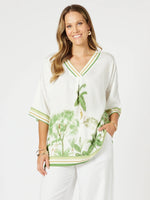 Amazon Print V Neck Top - Green