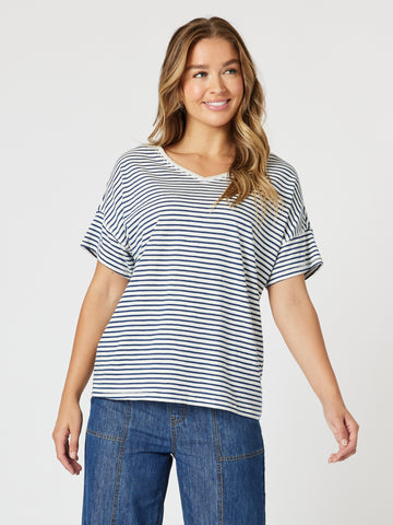 Tyla Stripe Tee - Indigo White THREADZ