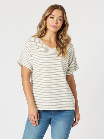 Tyla Stripe Tee - Natural/White THREADZ