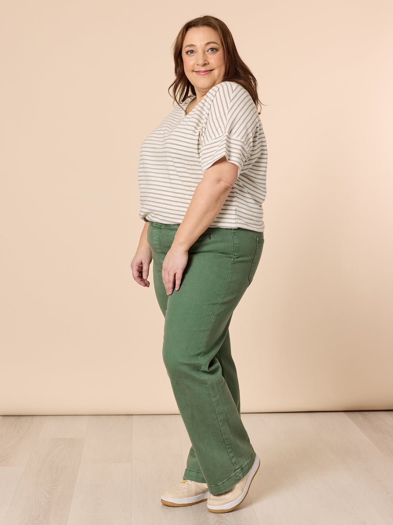 Maddy High Rise Wide Leg Jean - Khaki THREADZ