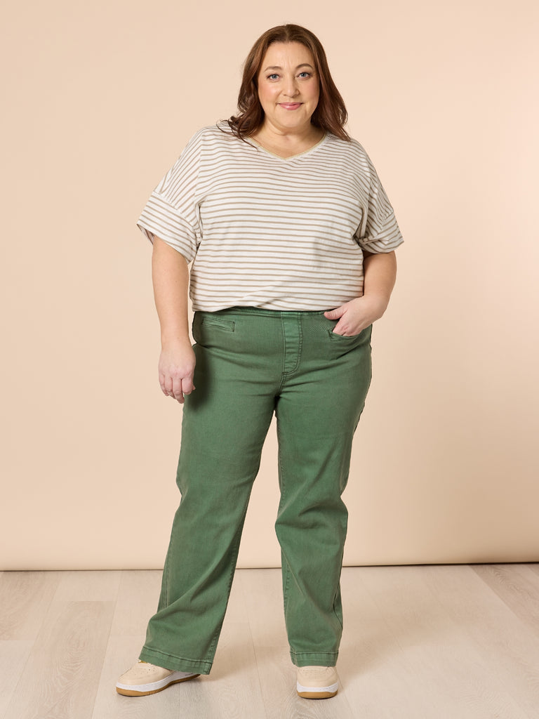 Maddy High Rise Wide Leg Jean - Khaki THREADZ