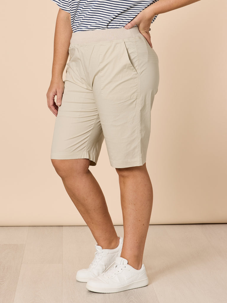 Santorini Cotton Pull On Shorts - Stone threadz