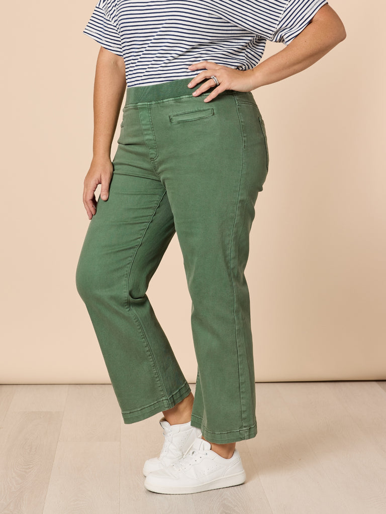 Maddy High Rise Wide Leg Jean - Khaki THREADZ