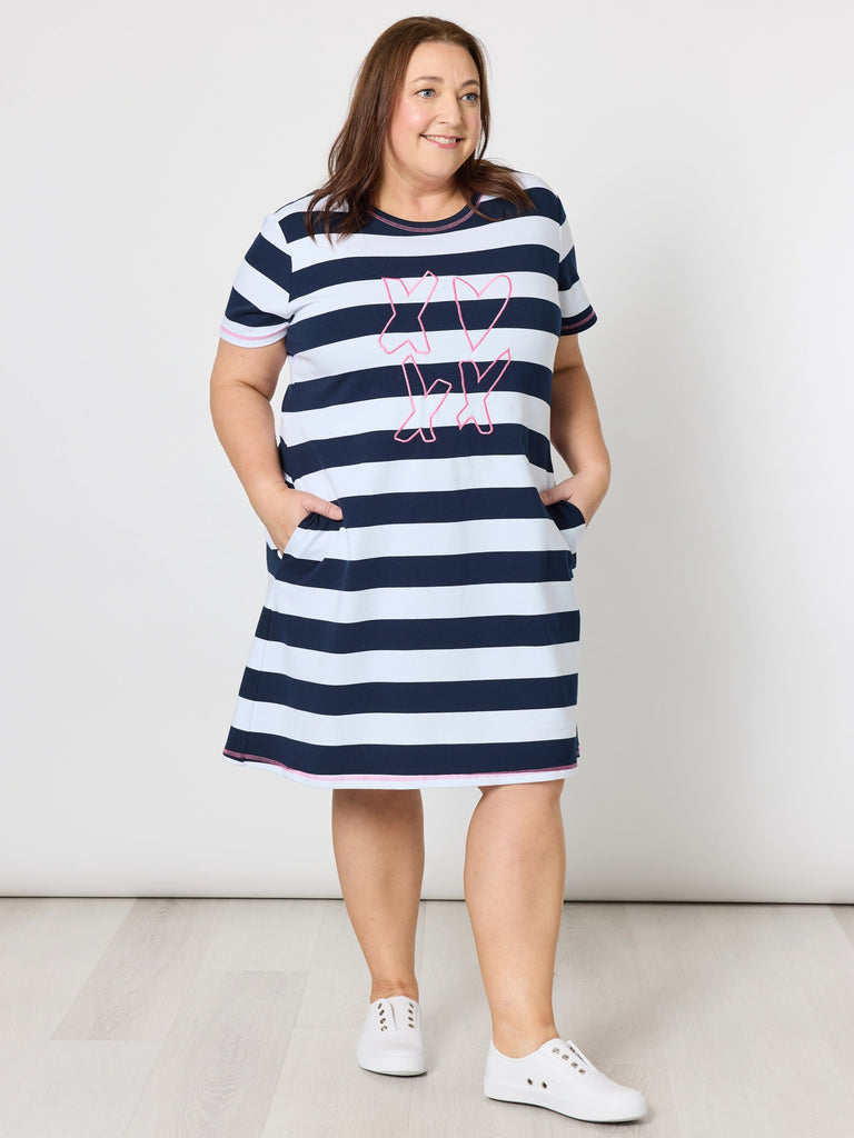 Love & Kisses Stripe Dress - Navy Pink