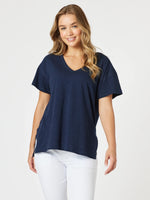 Elle V Neck Tee - Navy
