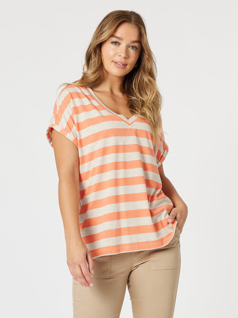 Addison Stripe Tee - Mango Natural threadz