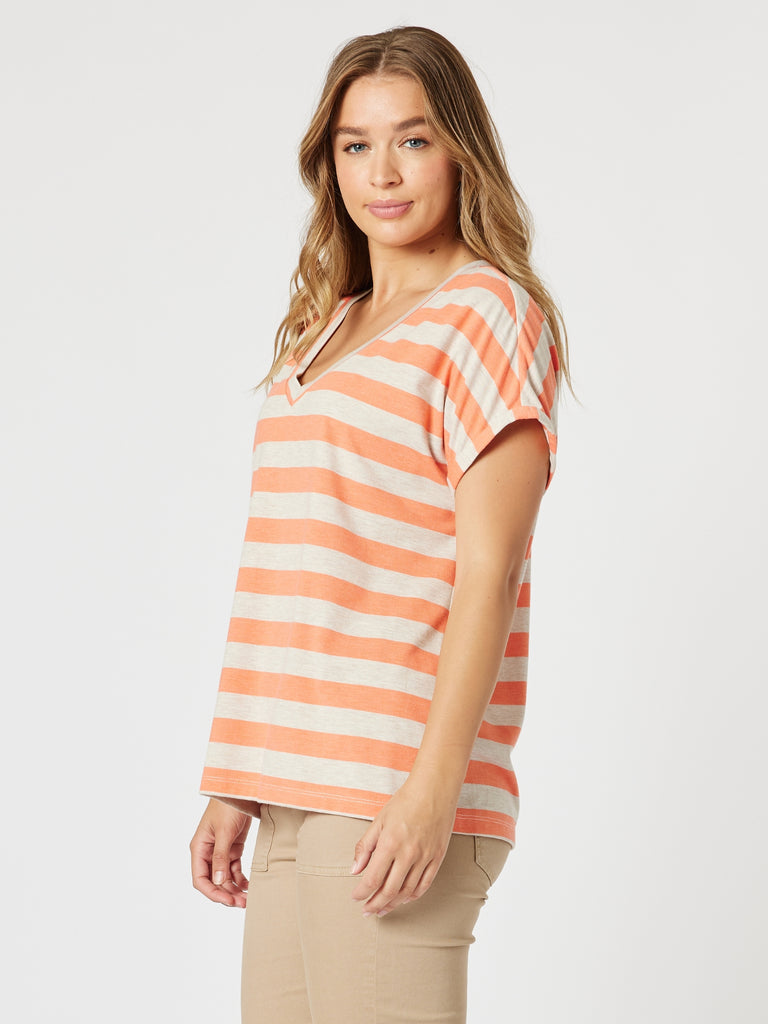 Addison Stripe Tee - Mango Natural threadz