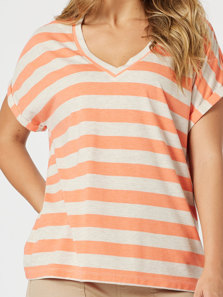 Addison Stripe Tee - Mango Natural threadz