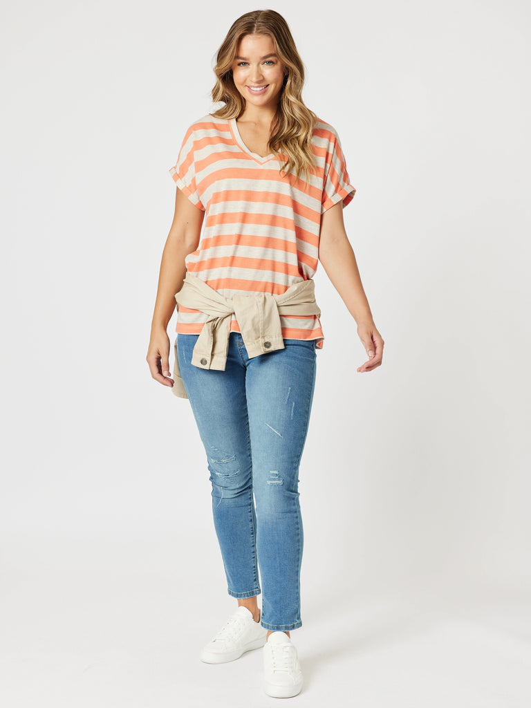 Addison Stripe Tee - Mango Natural threadz