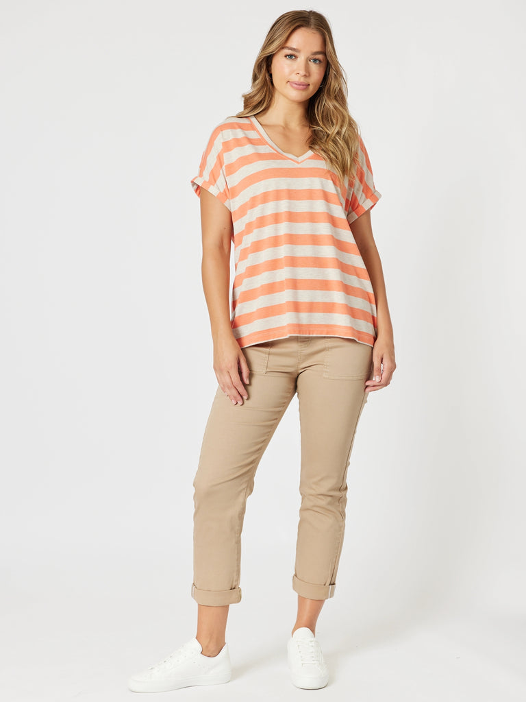 Addison Stripe Tee - Mango Natural threadz