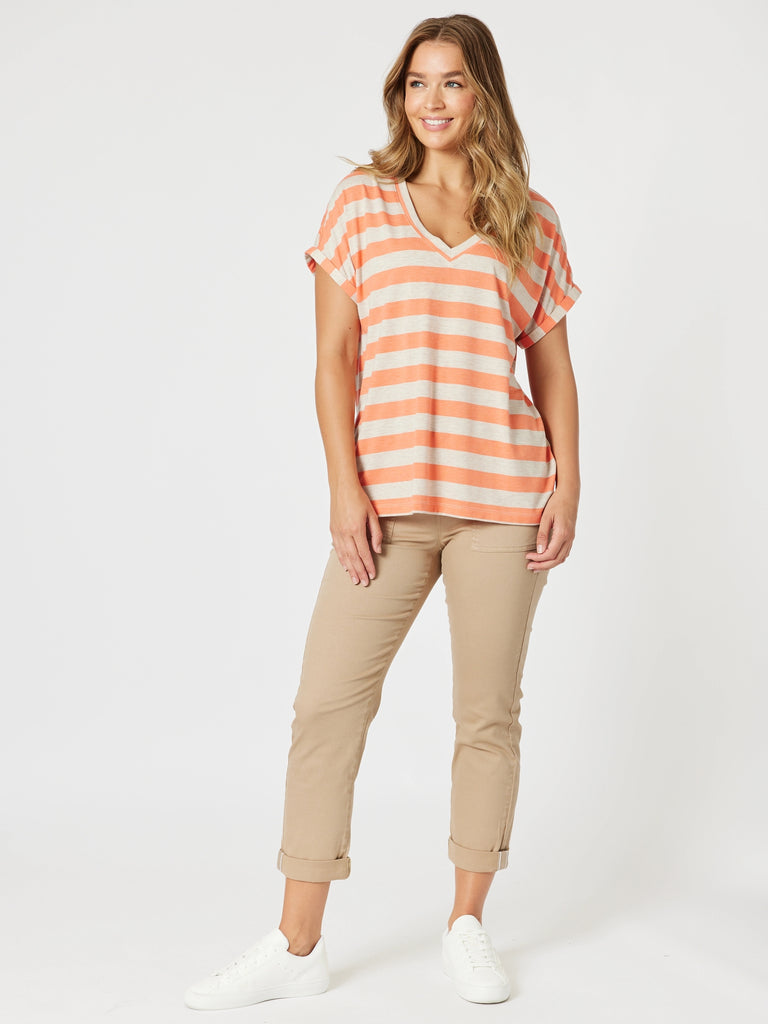 Addison Stripe Tee - Mango Natural threadz
