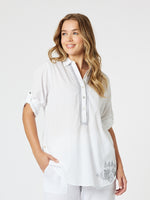 Bella Embroidered Blouse - White / Blue