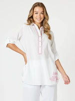 Bella Embroidered Blouse - White / Pink