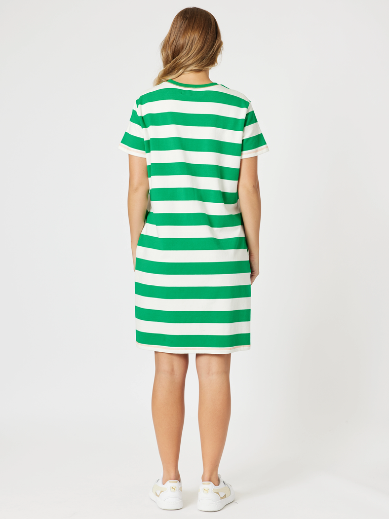 Heart Stripe Dress-Elm White