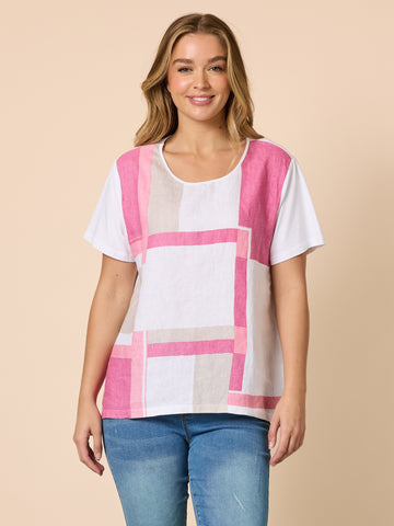 Geometric Top - White / Pink