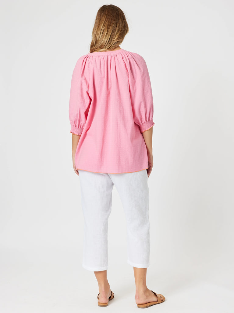 Pina Colada Embroidered Top - Pink Green