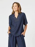 Top Stitch Detail Top - Navy