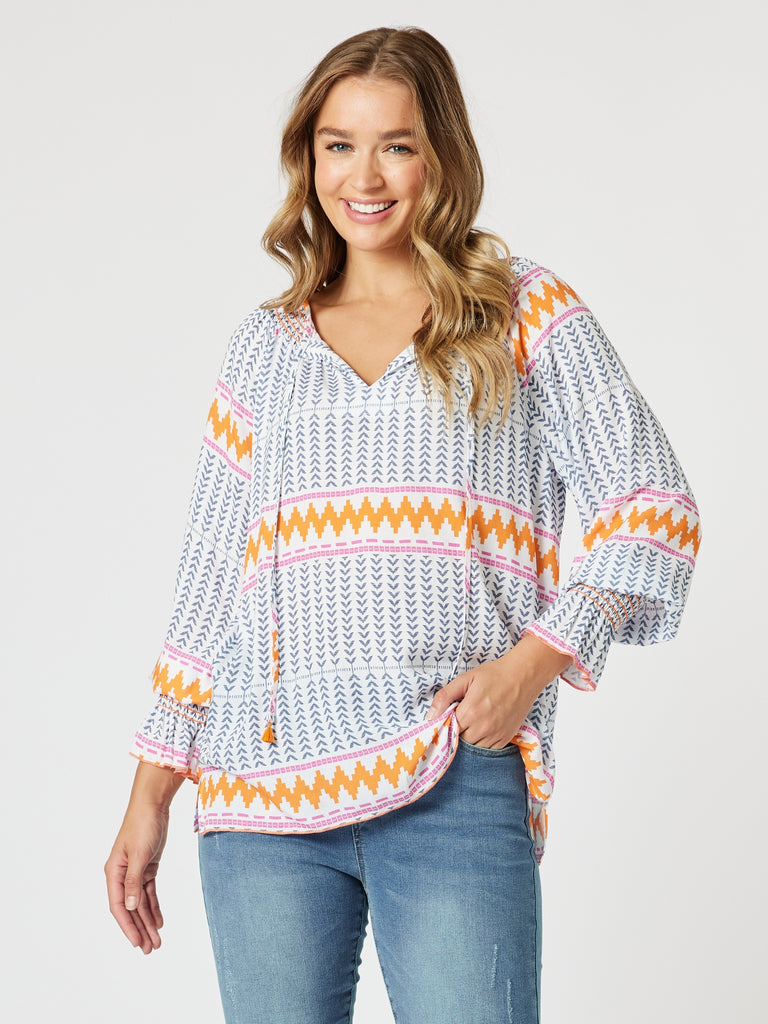 Geo Print Top - Indigo Multi threadz