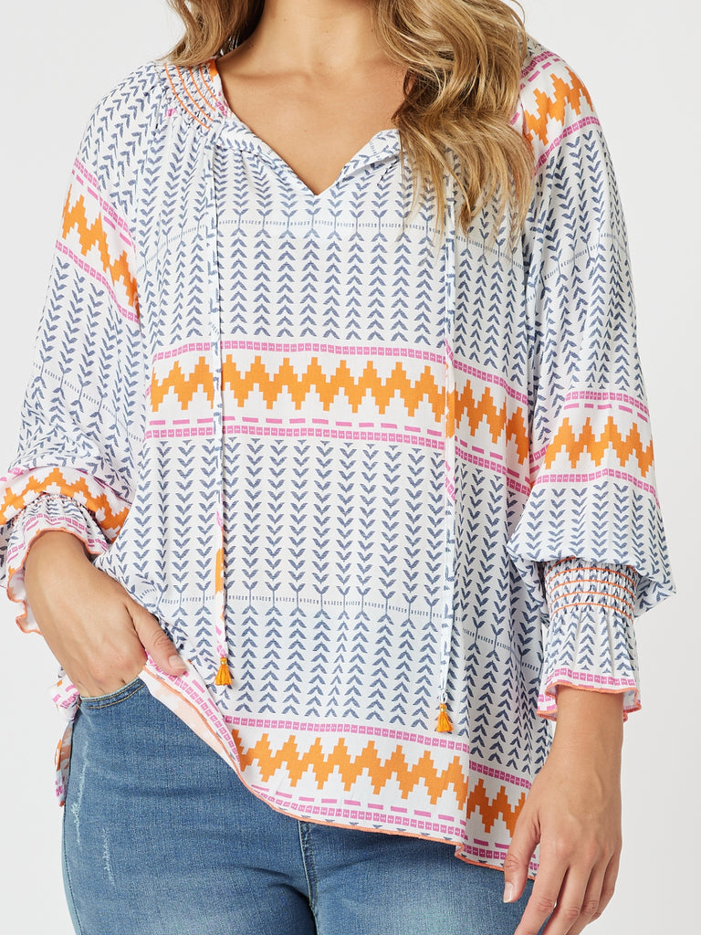 Geo Print Top - Indigo Multi threadz