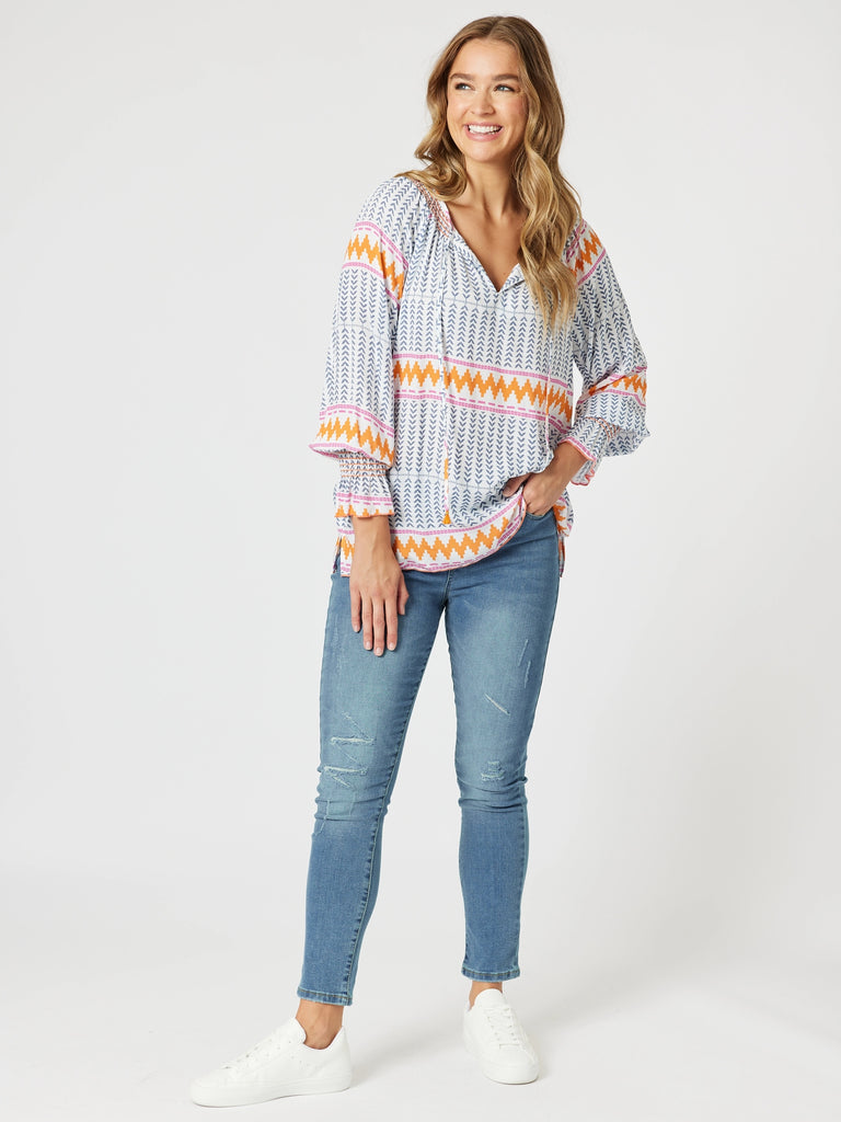 Geo Print Top - Indigo Multi threadz