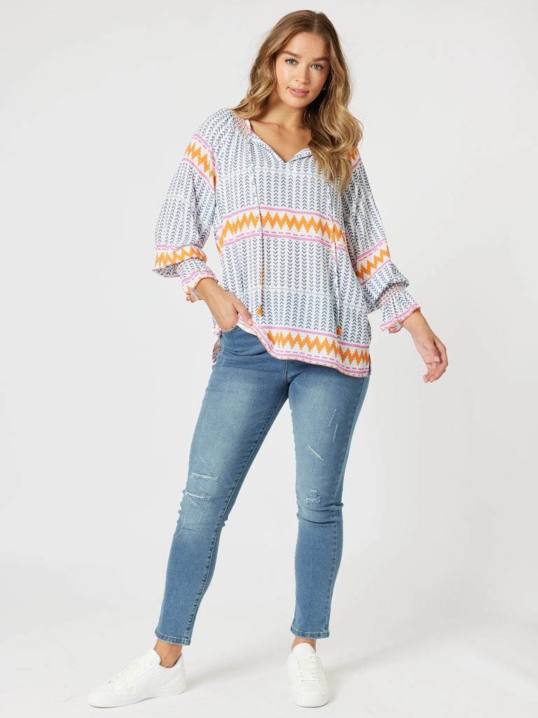 Geo Print Top - Indigo Multi threadz