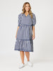 Harlequin Stripe Tier Dress - Navy / White