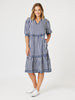 Harlequin Stripe Tier Dress - Navy / White