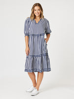 Harlequin Stripe Tier Dress - Navy / White